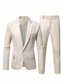 Manfinity Mode Conjunto de Blazer e Calça em Jacquard de Cor Sólida para Homens Plus Size - Preto - Visão 3