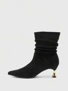 CUCCOO BIZCHIC 女士时尚黑色绒面舒适一脚蹬褶皱踝靴和短靴，低跟 - 黑色 - 查看 9