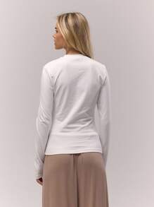 MUSERA Áo thun dài tay ôm dáng cổ tròn in họa tiết, thích hợp cho mùa thu, phong cách cổ điển, dễ thương, đồng quê, nhà tranh, phong cách thanh lịch, thoải mái, dành cho nữ, màu caramel, mùa xuân hè, đi nghỉ mát. - trắng - Xem 3