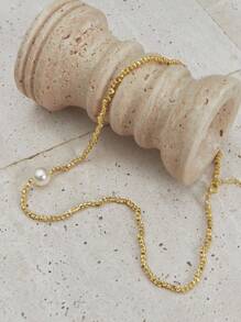 Opalesca 1pc Pearl/Mother Of Pearl, Metallic, Beaded Necklace - Casual, Work, Elegant, Luxury, Cute, Wedding, Sexy, Vacation, Y2K, For Mom, Women, Girl, Fall, Autumn, Winter, Festival, Holiday, Vacation, Old Money, Halloween,For Mom/Women/Girl/Mother,Fall/Autumn/Winter,Outfits,Charm Necklace,Old Money,Premium,Pearl,Elegant,Fairycore/Fairy - Gold - View 4