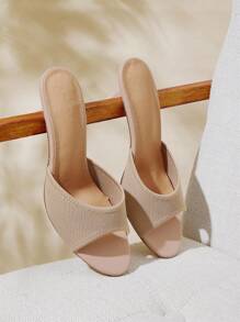 CUCCOO BASICS 休闲时尚细高跟百搭日常露趾女式高跟凉鞋 - 杏色 - 查看 5