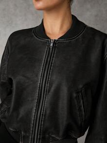 SHEIN BAE Women's Spring And Autumn Solid Color Long Sleeve Casual Baseball Jacket - Olive Green - View 7