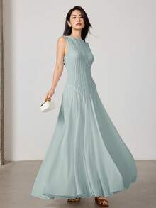 Heiryn Women's Jacquard Crew Neck Sleeveless Elegant Dress,Elegant Dresses For Women - Green - View 4