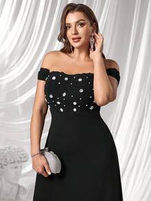 Coutiva Plus Size Elegant Off-Shoulder Beaded Formal Evening Gown Glamorous Dress Luxury Evening Dresses For Women  Plus Size Evening Dresses Graduation - Black - View 7