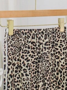 Sparklyn Tween Girls Wide Leg Geometric Print Long Pants With Pockets And Side Bow Details Leopard Pants Cheetah Print Pants Leopard Print Pants Tween Girl Leopard Set Fall Winter - Multicolor - View 4
