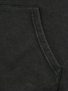 ROMWE MEN Anime Men's Acid-Washed Hooded Sweatshirt - Black - View 5