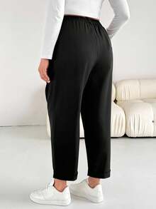 SHEIN Essnce Pantaloni neri classici a vita alta, casual, comodi e versatili, adatti per la primavera e l'autunno, ideali per l'ufficio e il tempo libero, stile semplice