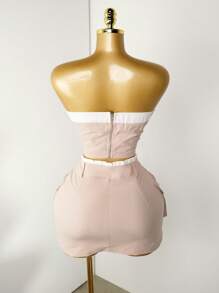 Mistrie 荷葉邊管狀上衣與翻蓋口袋短裙 - 杏色 - 查看 2