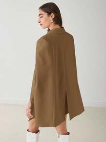 Enchnt Women's Fashionable Elegant Elegant Solid Color Shawl Neck Cape Sleeve Blazer Dress In Fall/Winter - Brown - View 9