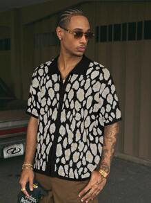 AXEPEAK 时尚街头潮流 Polo 领短袖宽松针织男士衬衫 - 彩色 - 查看 4