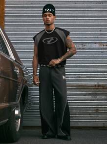 AXEPEAK Camiseta de tirantes suelta con cuello redondo y estampado, en surtido de tallas, para hombre, estilo urbano - Negro - Ver 2