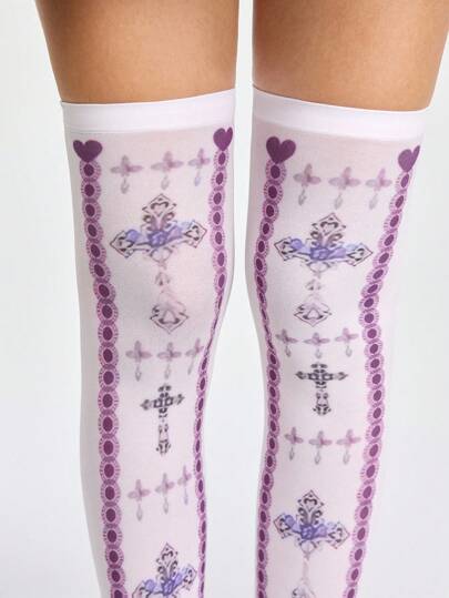 Grunge Punk Sommer Herz Polka Punkte & Kreuz Muster Überknie Socken, Lolita süß-niedliche stilvolle Mode vielseitige Party Socken