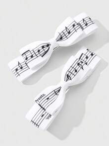 ROMWE Anime 2 pièces Ensemble de barrettes à cheveux minimalistes, élégantes et avec impression de notes de musique en noir et blanc, ruban à double couche. Convient pour les sœurs, les amies, le port quotidien, cadeau de fête.
