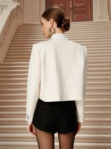 SHEIN Unity Fall Women Clothes, Winter Fashion Design, Light Luxury Elegant, Knitted Crop Top Jacket - Beige - View 2