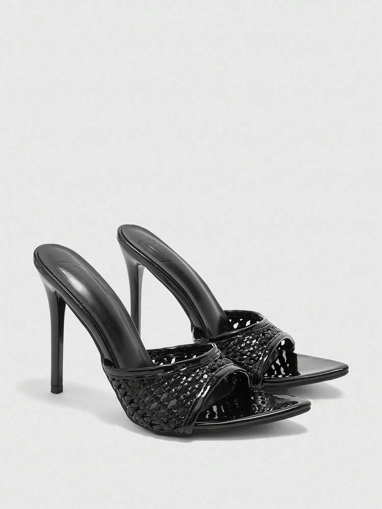 CUCCOO BIZCHIC 9cm Pointed Toe Black High Heel Sandals, Sexy Summer Dress Shoes For Wedding, Valentine's Day