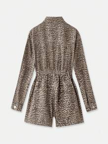 lacRébo Mono de estampado de leopardo con parte superior de algodón estilo bomber, conjunto para salir, conjunto de vacaciones - Multicolor - Ver 6