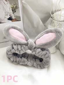 SHEIN 1 件装可爱兔耳设计洗脸头带，适合女士，可用于面部护理或化妆，简约发饰家居浴室装饰秋季装饰返校 - 淺灰色 - 查看 4