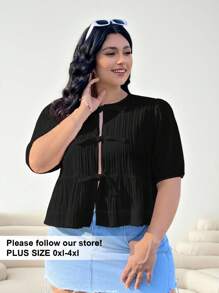 Solflare Black Short Sleeve Plus Size Shirt, Fashionable For Summer - Black - View 1