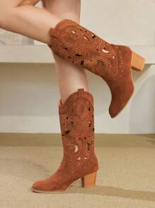 Styleloop 西部靴，编织纹理，波西米亚风，西部风格，音乐节，万圣节，圣诞派对服装