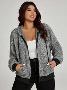 SHEIN LUNE 大码时尚百搭抽绳连帽外套，适合秋季女装、返校季、纳什维尔教师外出、早午餐、乡村风格等场合。大码连帽衫，女式大码冬季外套，大码拉链连帽衫，秋冬外套，女式冬季上衣，适合学生、教师、大码飞行员夹克、冬季外套、女式冬季外出上衣、女式拉链连帽衫外套、冬季外套，适合秋季穿着。 - 彩色 - 查看 6