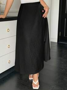 Dazy Plus 纯色系带口袋直筒长裙，夏季 - 黑色 - 查看 3
