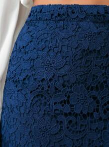 Arave 女士高端优雅法式蕾丝裙，适合通勤，春夏季 - 藏蓝色 - 查看 7