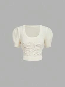 SHEIN MOD 休闲百搭纯色针织上衣，长袖女式毛衣，返校季，教师款，可爱上衣，商务休闲女装，办公室女装 - 米色 - 查看 1