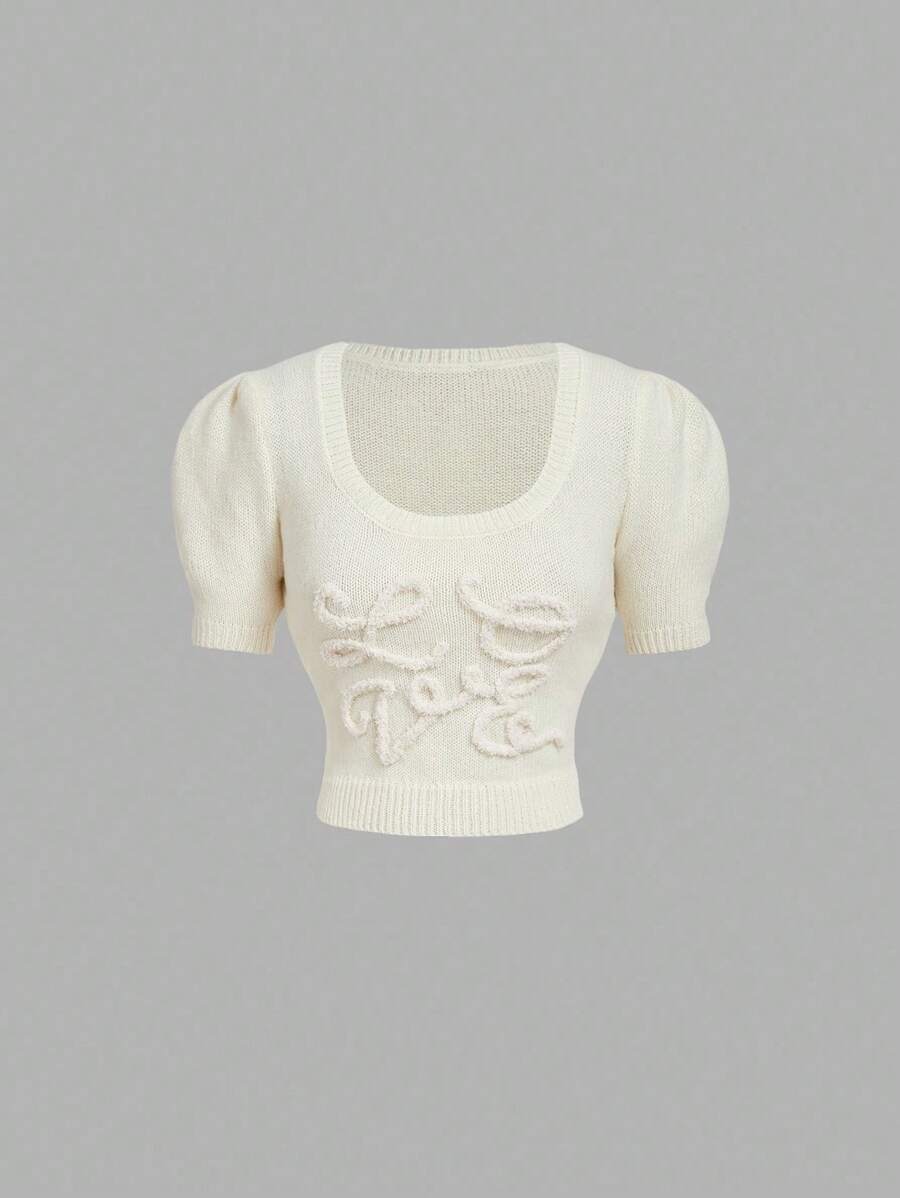 SHEIN MOD 休闲百搭纯色针织上衣,长袖女式毛衣,返校季,教师款,可爱上衣,商务休闲女装,办公室女装 - 米色 - 查看 1