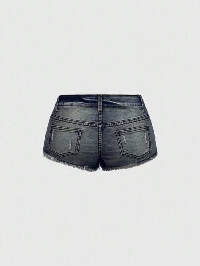 Grunge Punk Short en jean délavé vintage avec drapeau américain en strass, taille ultra basse, style Y2K Baddie pour le 4 juillet