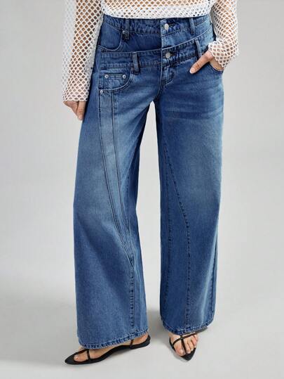 Ontre 2026春夏女士直筒宽松休闲百搭牛仔裤，宽松版型，适合都市通勤，简约时尚商务休闲办公穿着