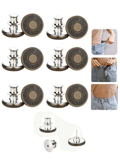 SHEIN 6 件/12 件牛仔裤纽扣替换件 17 毫米免缝纫金属纽扣修理套装 免钉可拆卸牛仔裤纽扣替换套装 情人节、婚礼、生日、纽扣、缝纫、缝纫用品、缝纫配件、工艺用品、DIY、成人工艺品