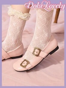 Dola Lovely Women's Black Cute Round Toe Flat Shoes With Retro Buckle, Shallow Lolita Romantic Gift, Suitable For Parties, Gatherings, Christmas, Halloween And Other Occasions - Beige - View 5