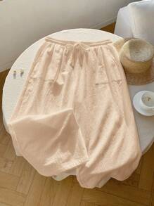 Comfortcana Plus Size Women Casual Solid Color Wide Leg Pants - Apricot - View 6