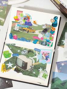 SHEIN 72pcs Vintage Style Cut-Out Stickers Book, "Light Dream" Series, Hand Account Decorative DIY Stickers Notebook,School Supplies,Back To School - Multicolor - View 5