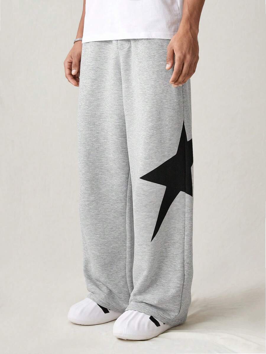 SHEIN 1 Stück lässige Sport-Streetwear, bequem und vielseitig, locker geschnitten, seitlich bedrucktes Stern-Muster, gerade geschnittene Lässig Hemd, Schulanfangs-Kleidung, Herbst und Winter - Hellgrau - Übersicht 1