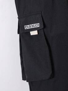 SHEIN Teen Boy Casual Printed Workwear Style Pants With 3d Pockets, School, Campus, College Chic Outfits For Autumn/Winter - Black - View 2