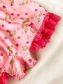 少女可爱荷叶边蝴蝶结蕾丝拼接平角内裤 - 粉色 - 查看 6