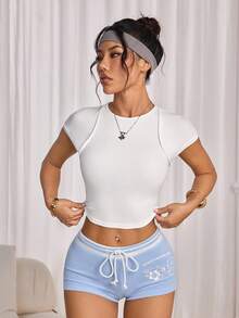 Dewbera 女士基本款瑜伽健身紧身短袖上衣健身衫 - 白色 - 查看 3