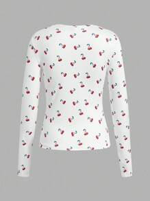 SHEIN EZwear 2 件女士休闲紧身圆领长袖 T 恤套装，适合秋冬季 - 彩色 - 查看 4