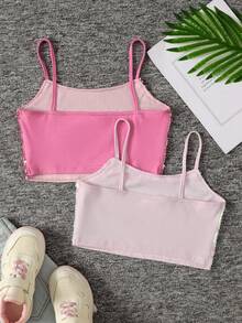 SHEIN 2pcs/Set Tween Girls' Casual Street Style Sequin Strap Tank Top - Pink - View 2