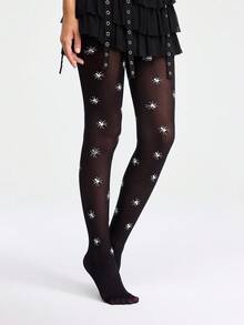 ROMWE Grunge Punk 1 đôi quần bó in hình nhện phong cách Gothic - màu đen - Xem 3