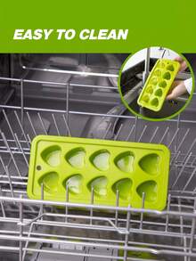 1pc Silicone Ice Cube Mold, Minimalist Solid Color Heart Shaped Ice Tray For Kitchen - Cadet Blue - View 5