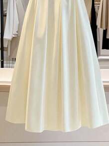 Franclia Váy xếp ly chữ A trơn màu đơn giản đa năng dành cho nữ - Màu be - Xem 3