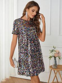 Ellevyn Sequin Keyhole Back Tunic Dress Prom Dress Date Night Dress