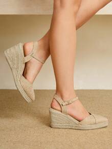 Styleloop 女士坡跟厚底编织一脚蹬鞋，波西米亚风格厚底凉鞋