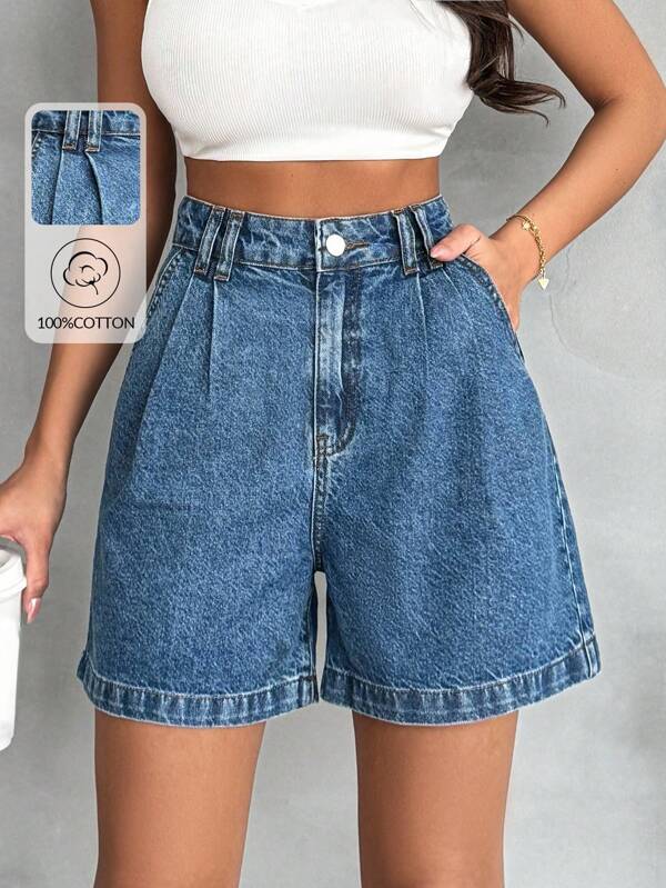 Pantaloni in 100% cotone, vita alta, dettagli vintage lavati