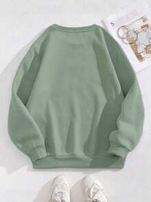 EMERY ROSE 大码刺绣蘑菇卫衣 | 植物刺绣卫衣 | 田园风刺绣上衣 | 刺绣蘑菇圆领卫衣，毕业季，教师节，返校季，秋冬季 - 綠色 - 查看 2