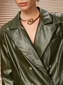 SHEIN Unity Modische, retro-lässige, doppelreihige PU-Lederjacke - Schwarz - Übersicht 4