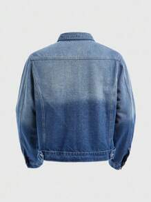 ROMWE Anime Men's Floral Pattern Long Sleeve Single-Breasted Casual Denim Jacket - Blue - View 4