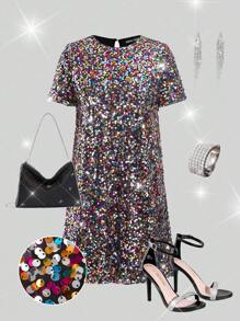 Ellevyn Sequin Keyhole Back Tunic Dress Prom Dress Date Night Dress